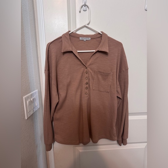 Tops - Miss Sparkling Brown Button-Up Women's Top